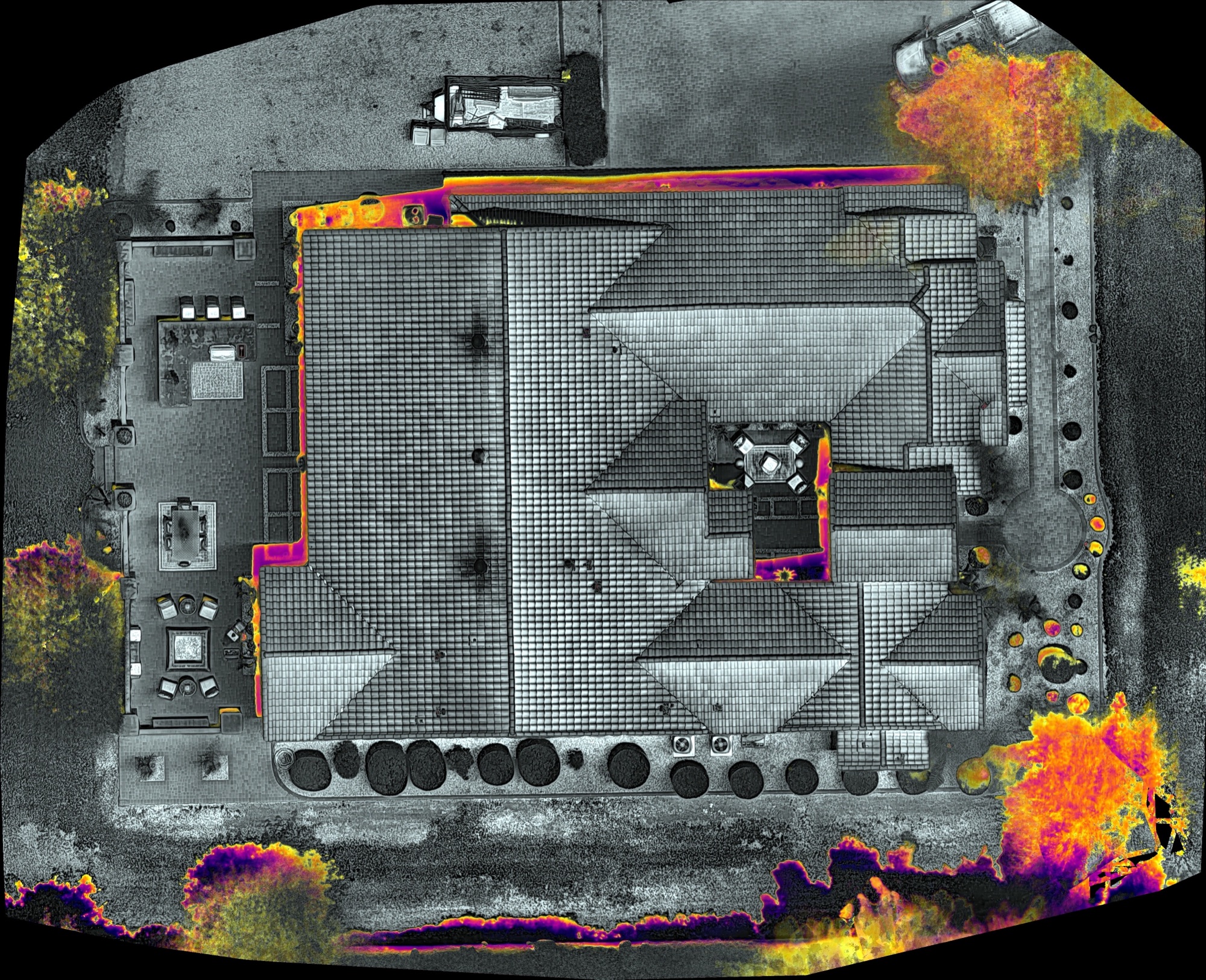 FLIR thermal drone scan of a tile roof — Stephens touchless inspection